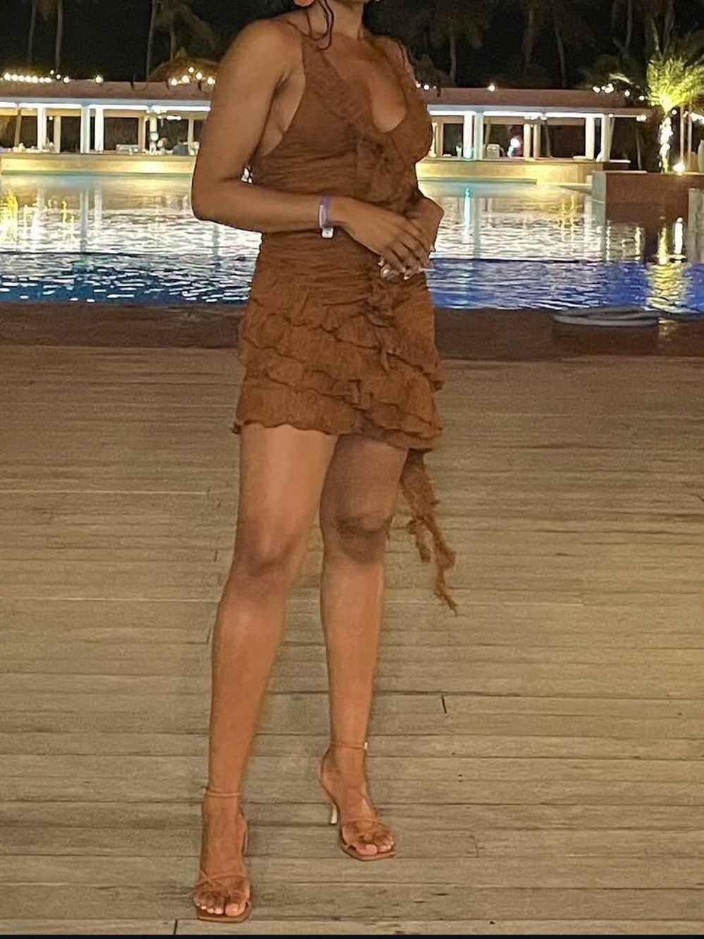 Brown Zara Ruched Ruffle Dress - Picture 4 of 10